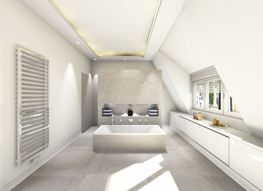 Kinderbad am Innocentiapark - Dusche mit eleganten grauen Wänden